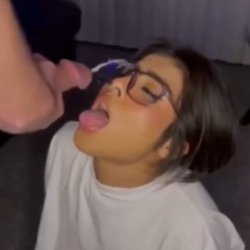 Latina in glasses takes a nice facial